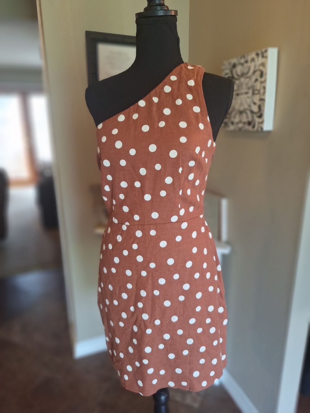 Abercrombie & Fitch Linen Blend One-Shoulder Polka Dot Dress S